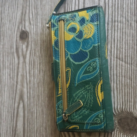 Fossil green and blue floral bifold wallet - Picture 2 of 6